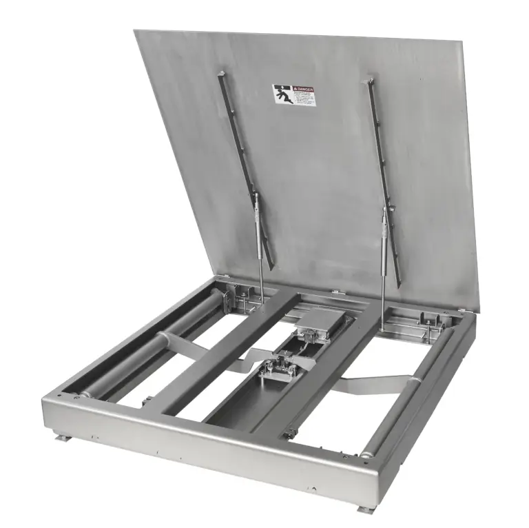 Bascule inox avec tablier relevable sur vérins