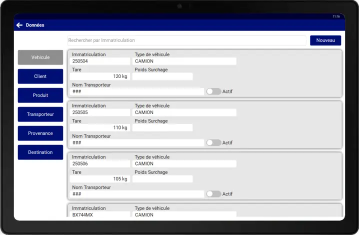 Application de pesée connectée sur tablette