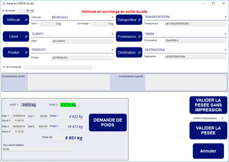Logiciel de pesée pour pont bascule