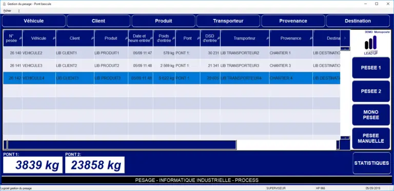 Logiciel de pesage pour pont bascule